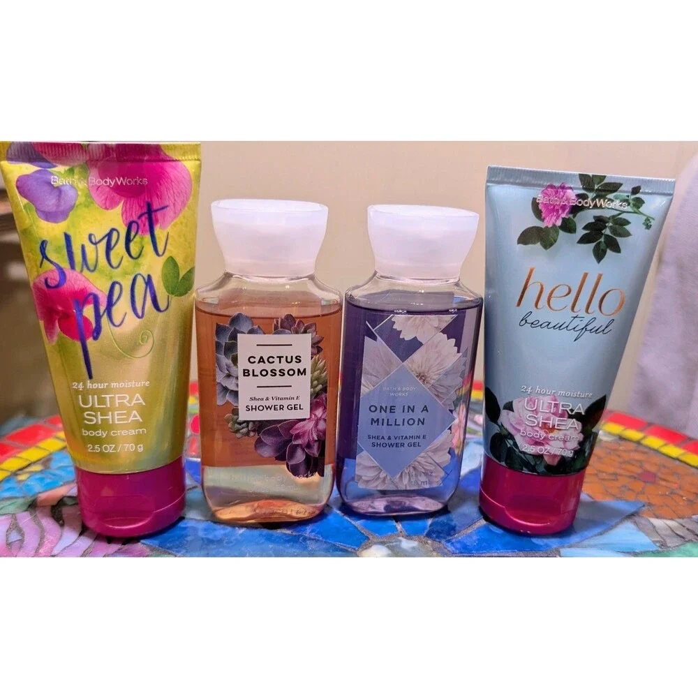 Bath & Body Works Travel Size Set Lot 4 Sweet Pea Cactus Blossom Hello Beautiful
